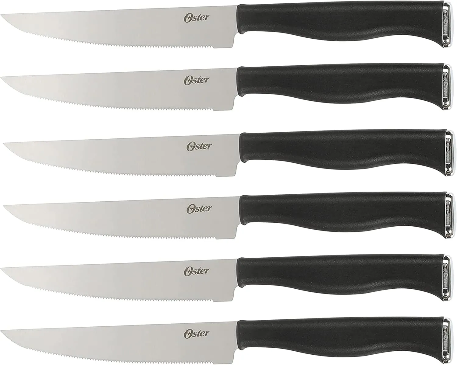 Oster Langmore 15 Piece Stainless Steel Cutlery Knife Block Set W/Black Box – Black Handles