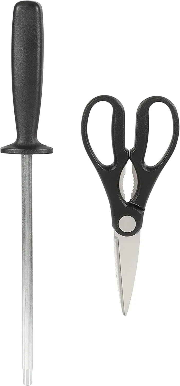 Oster Langmore 15 Piece Stainless Steel Cutlery Knife Block Set W/Black Box – Black Handles