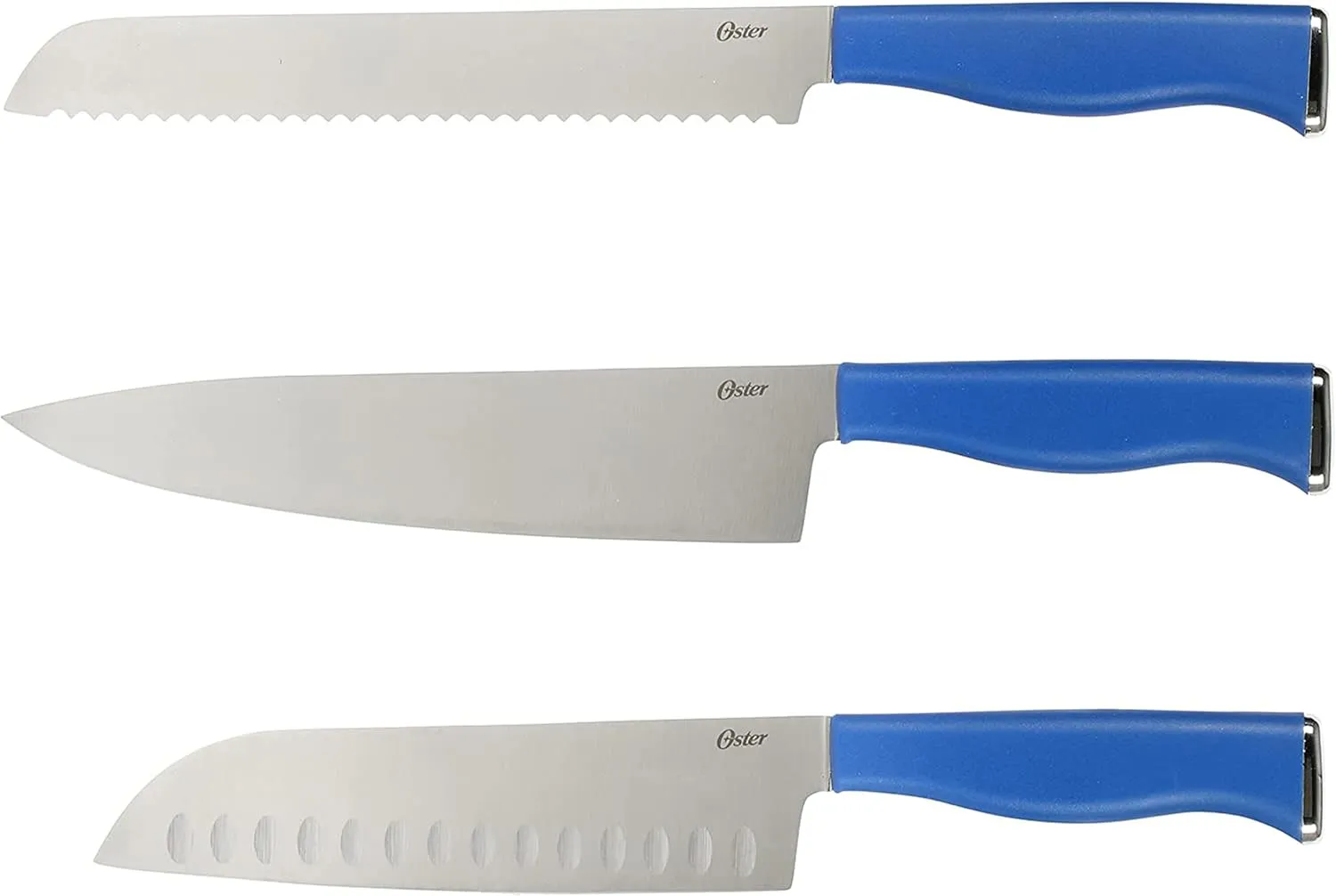 Oster Langmore 15 Piece Stainless Steel Cutlery Knife Block Set W/Black Box – Classic Blue Handles