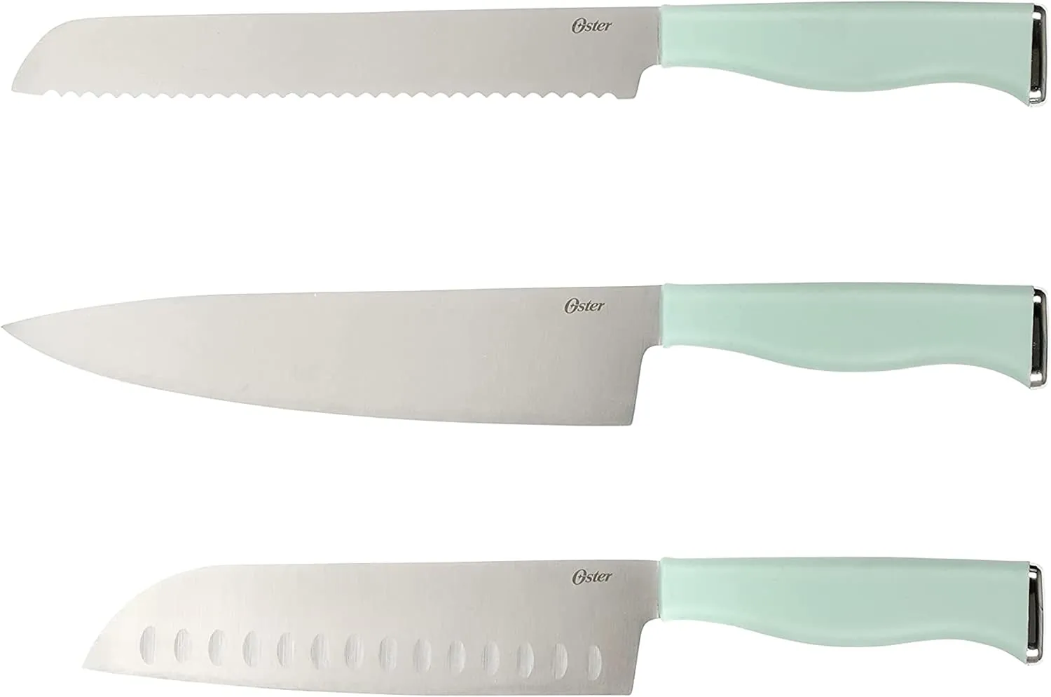 Oster Langmore 15 Piece Stainless Steel Cutlery Knife Block Set W/Black Box – Moss Blue