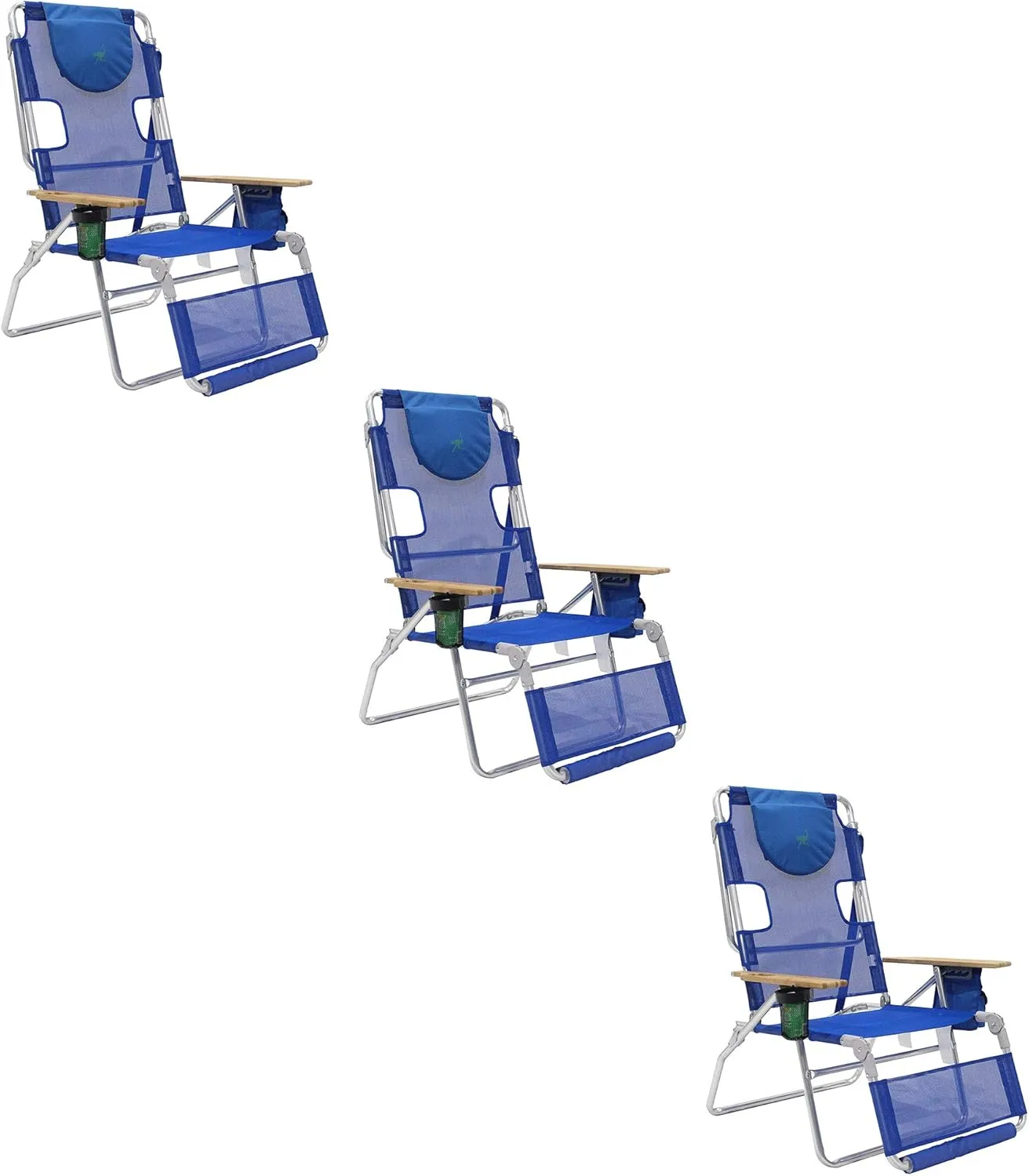 Ostrich 3-N-1 Lightweight Comfortable Altitude Outdoor Lounge Reclining 16-Inch Tall Beach Chair, Blue (3 Pack)