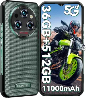 OUKITEL WP35 Pro Rugged Phone 5G - 11000mAh Large Battery Android 14 Rugged Smartphone, 36GB RAM 512GB ROM, 6.6" FHD  Corning Screen, IP68 Mobile Phone, 64MP 32MP Camera, NFC/BT5.2/GPS,T-Mobile, Green