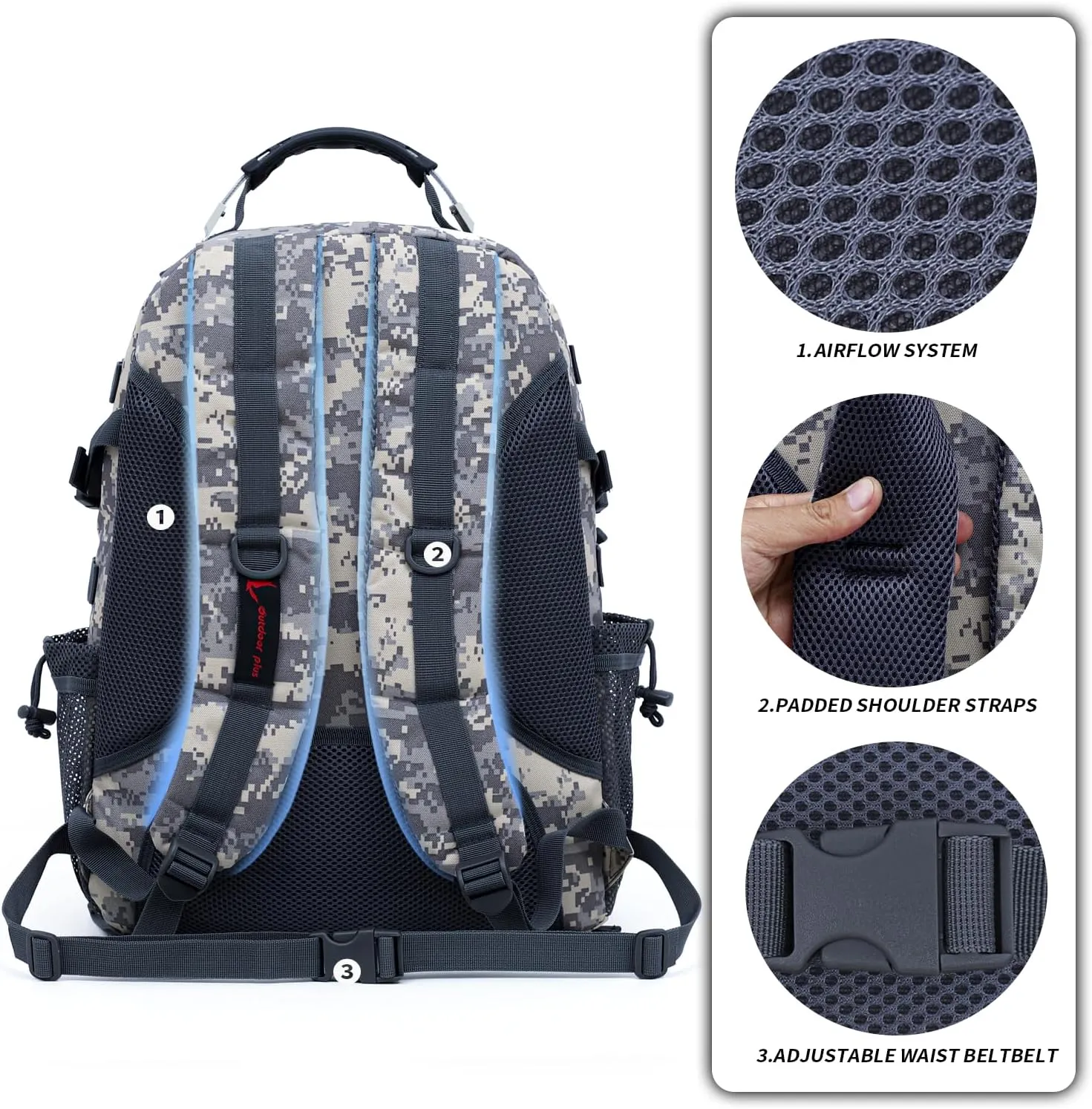 outdoor plus Camo Backpack for Boys,Military Teen Backpack with USB Port, Army Bookbag for School
