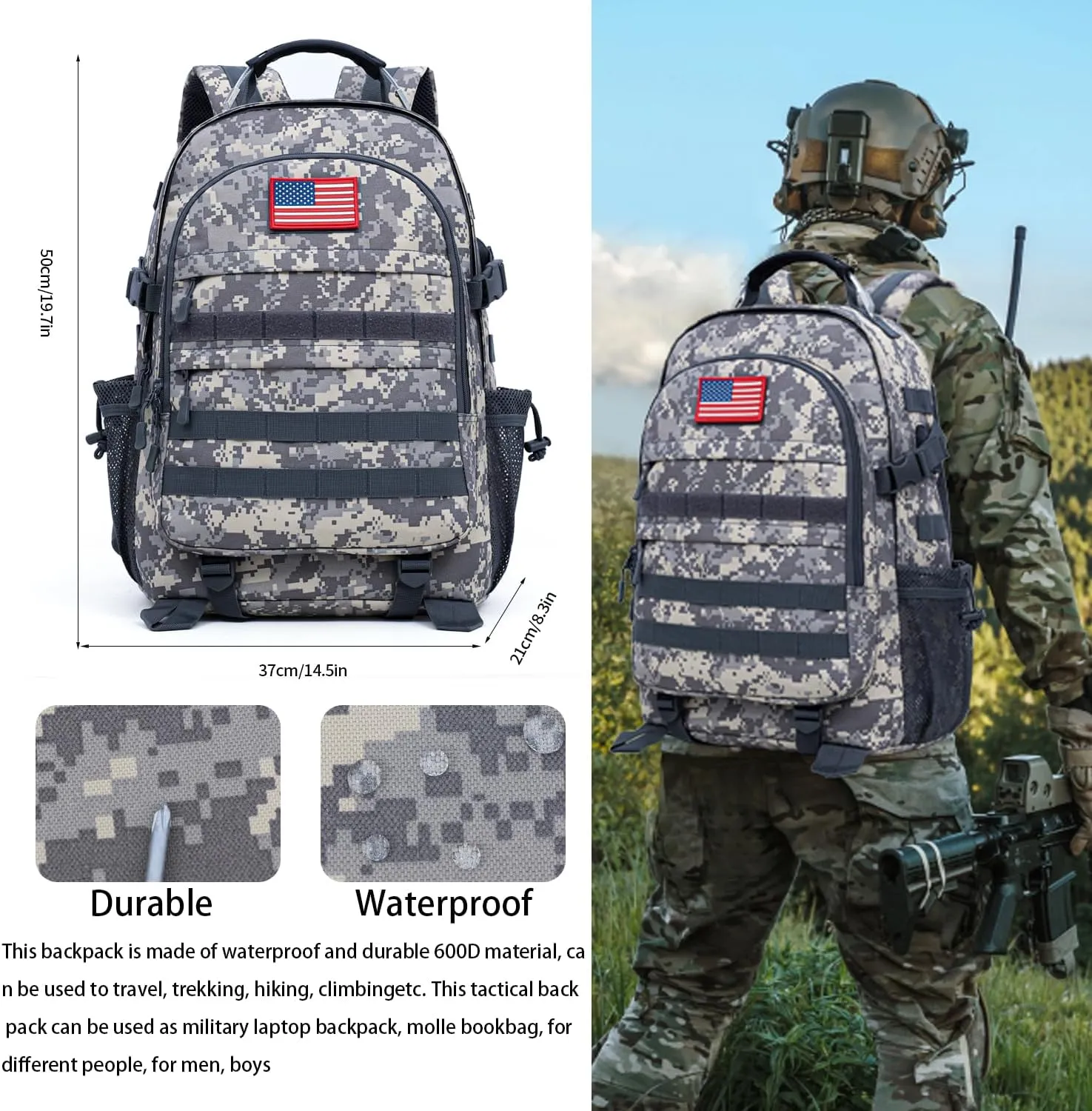 outdoor plus Camo Backpack for Boys,Military Teen Backpack with USB Port, Army Bookbag for School