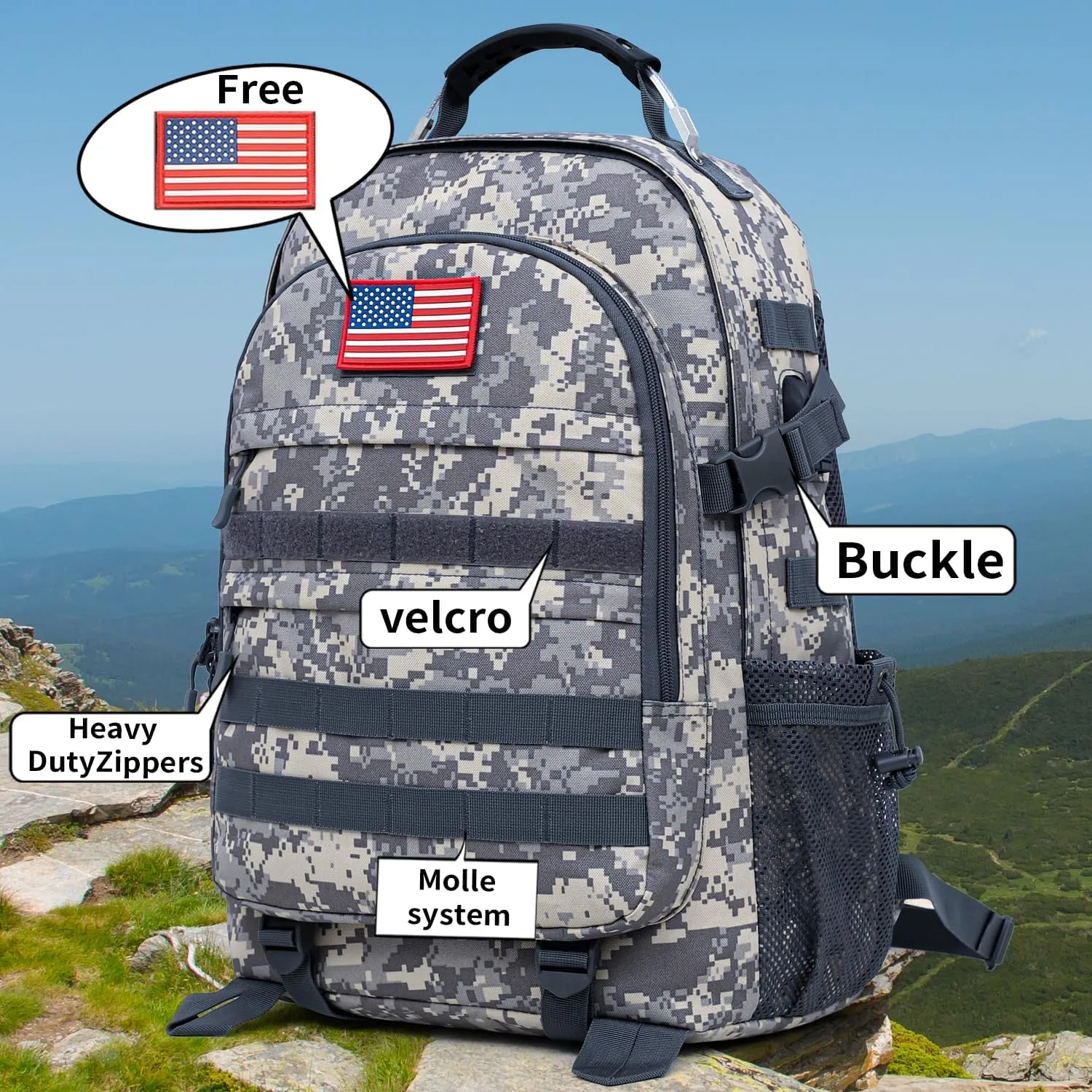 outdoor plus Camo Backpack for Boys,Military Teen Backpack with USB Port, Army Bookbag for School