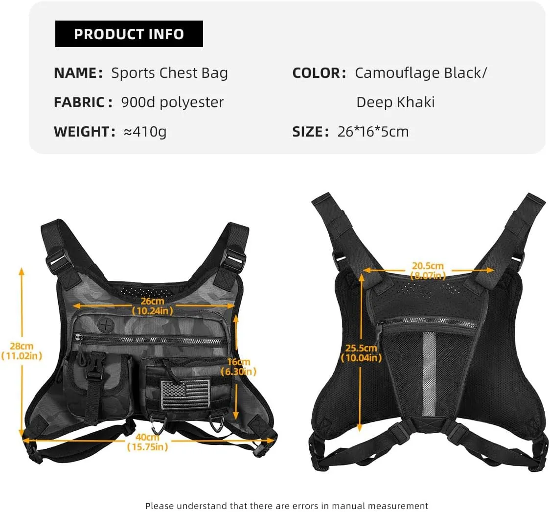 Outdoor Sports Chest Bag for Men and Women, Tactical Vest For Running, Hiking, Cycling, EDC Travel Chest Pack Rig, Water Resistant Lightweight Front Running Vest Bag With Extra Storage