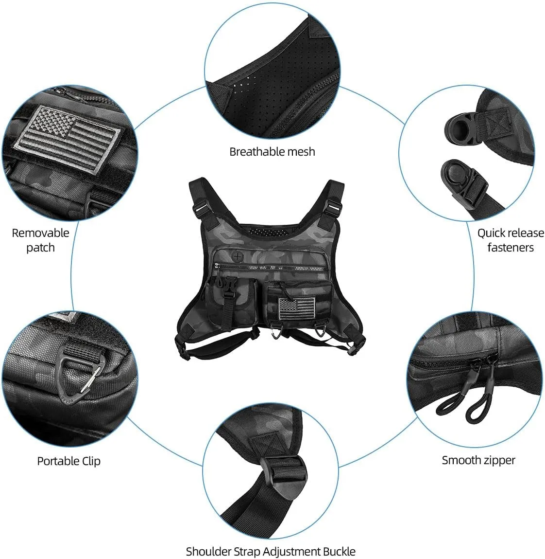 Outdoor Sports Chest Bag for Men and Women, Tactical Vest For Running, Hiking, Cycling, EDC Travel Chest Pack Rig, Water Resistant Lightweight Front Running Vest Bag With Extra Storage