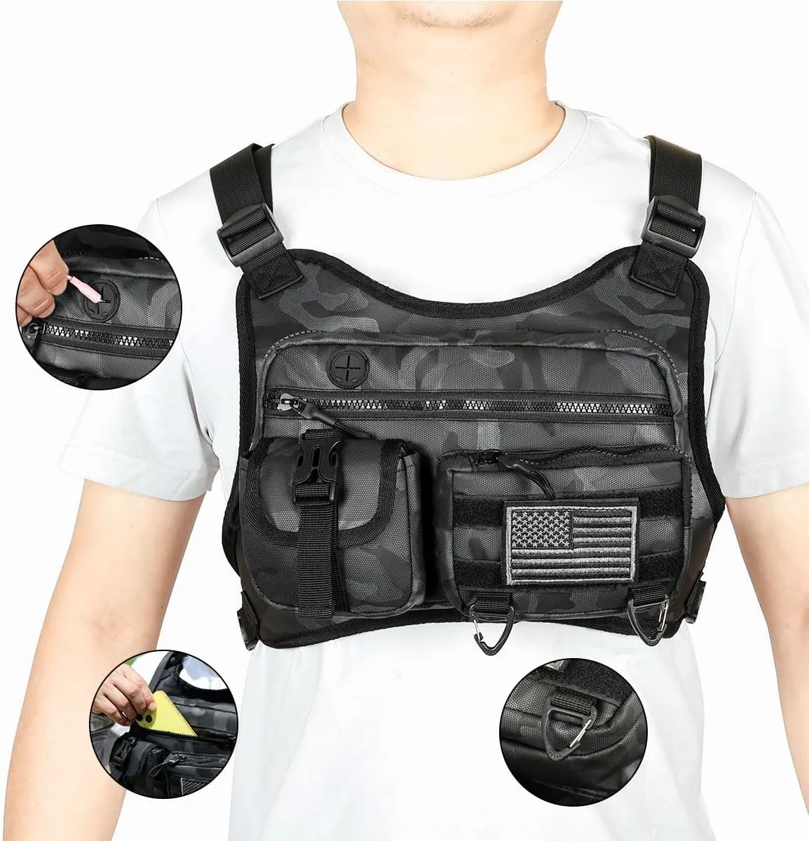 Outdoor Sports Chest Bag for Men and Women, Tactical Vest For Running, Hiking, Cycling, EDC Travel Chest Pack Rig, Water Resistant Lightweight Front Running Vest Bag With Extra Storage