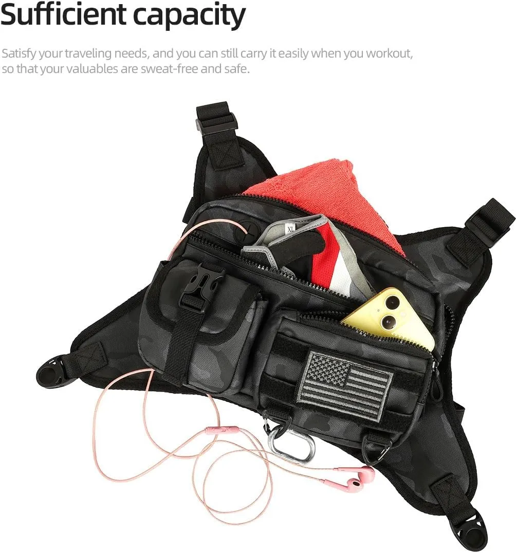 Outdoor Sports Chest Bag for Men and Women, Tactical Vest For Running, Hiking, Cycling, EDC Travel Chest Pack Rig, Water Resistant Lightweight Front Running Vest Bag With Extra Storage