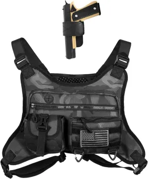 Outdoor Sports Chest Bag for Men and Women, Tactical Vest For Running, Hiking, Cycling, EDC Travel Chest Pack Rig, Water Resistant Lightweight Front Running Vest Bag With Extra Storage