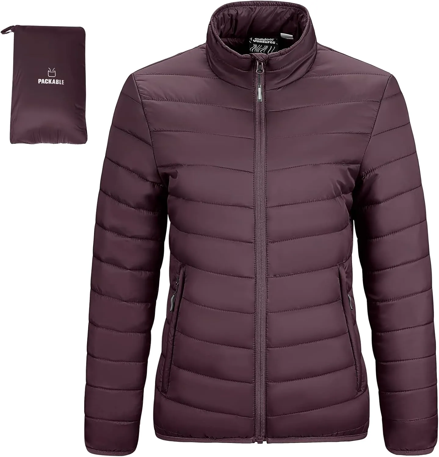Outdoor Ventures Women's Packable Full-Zip Short Puffer Jacket Insulated Quilted Warm Lightweight Winter Coat