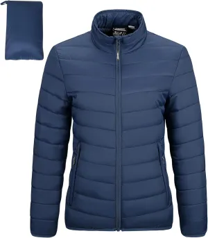 Outdoor Ventures Women's Packable Full-Zip Short Puffer Jacket Insulated Quilted Warm Lightweight Winter Coat