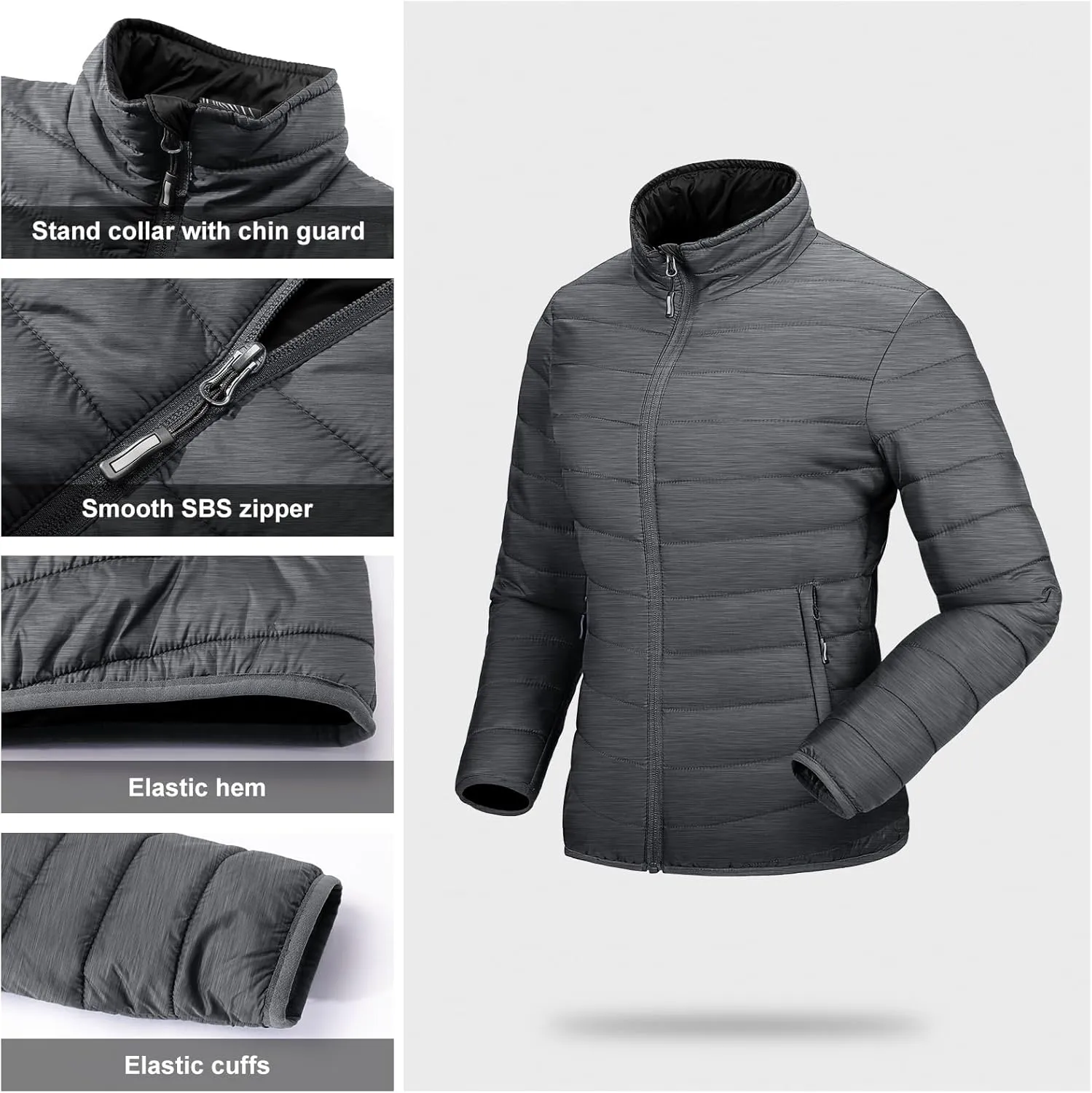 Outdoor Ventures Women's Packable Full-Zip Short Puffer Jacket Insulated Quilted Warm Lightweight Winter Coat