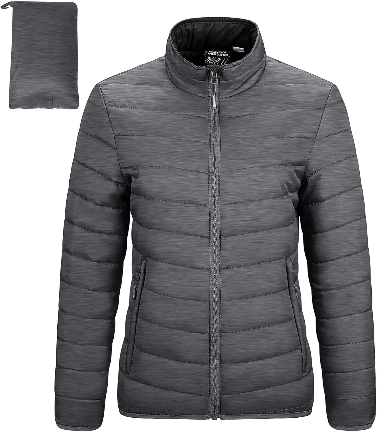 Outdoor Ventures Women's Packable Full-Zip Short Puffer Jacket Insulated Quilted Warm Lightweight Winter Coat