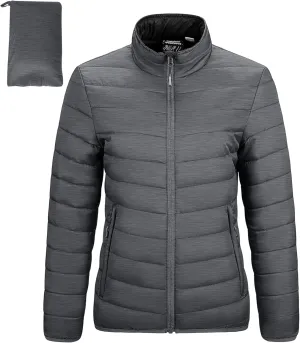Outdoor Ventures Women's Packable Full-Zip Short Puffer Jacket Insulated Quilted Warm Lightweight Winter Coat