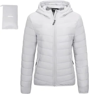 Outdoor Ventures Women's Packable Lightweight Full-Zip Puffer Jacket with Hood Quilted Winter Coat