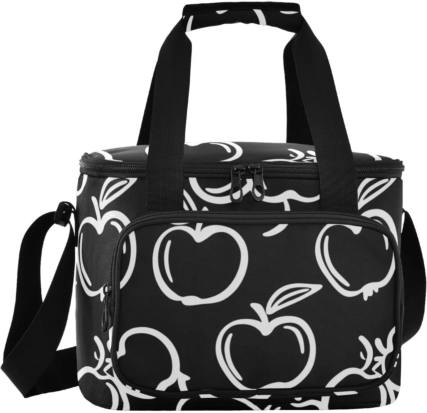 Outline Fruit Black Insulated Cooler Bag for Women Men Leakproof 24 Can Camping Lunch Coolers for Beach Hiking Everyday Use