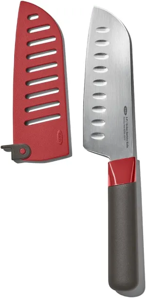 OXO Outdoor 5.5in/14cm Santoku Knife with Locking Sheath,Gray/Red