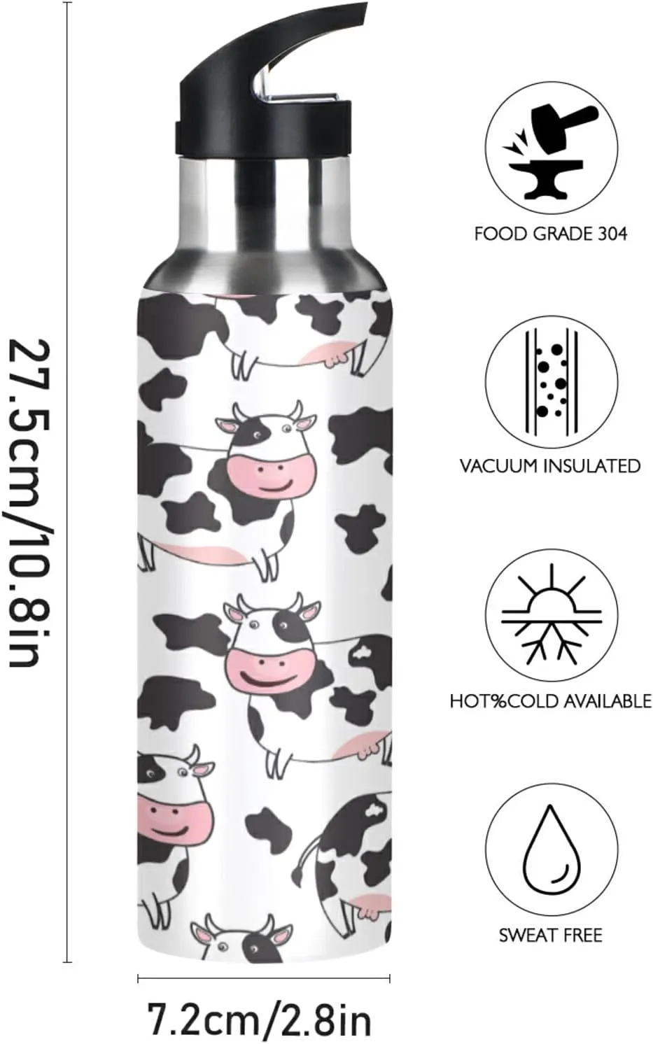 Oyihfvs Sports Stainless Steel Water Bottle 20 Oz, with Straw Lid Vacuum Insulated Leakproof Water Thermo Flask, Great for Fitness Outdoor