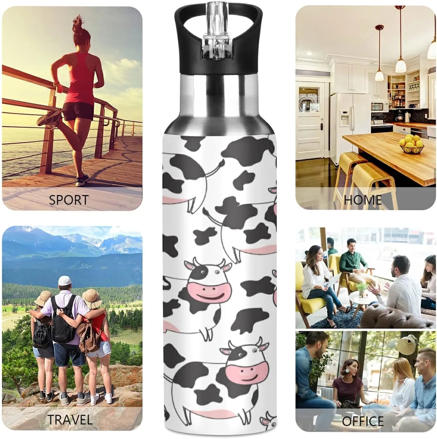 Oyihfvs Sports Stainless Steel Water Bottle 20 Oz, with Straw Lid Vacuum Insulated Leakproof Water Thermo Flask, Great for Fitness Outdoor