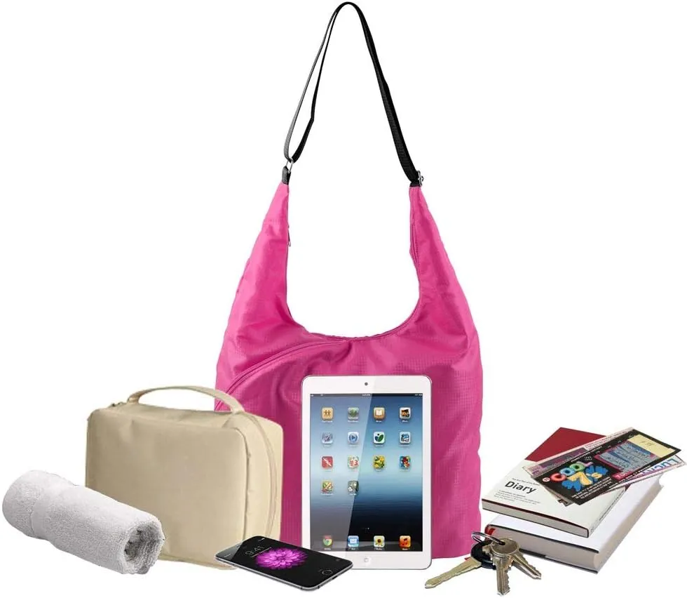 Pack n Fold Foldable Travel Hobo Crossbody Bag (Pink)