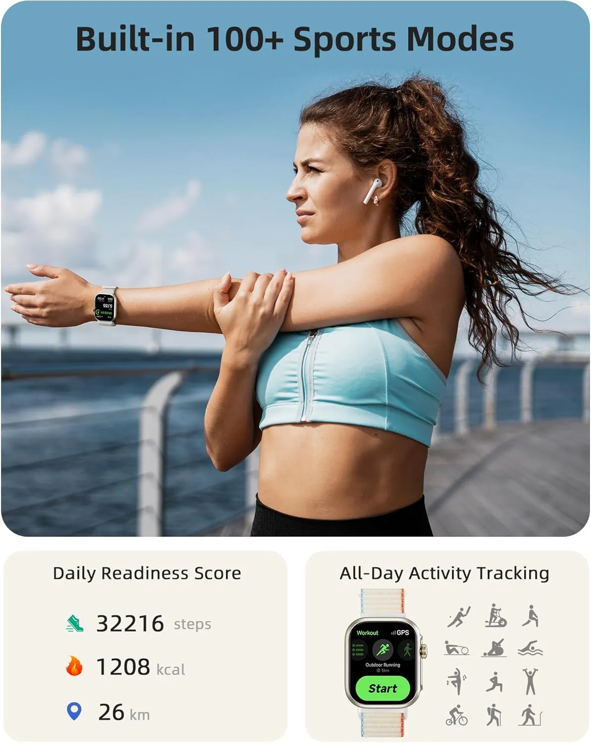 Parsonver Built-in GPS Smart Watch for Women Men with Bluetooth Calling, GPS Fitness Activity Tracker 100  Sport Modes, Heart Rate Sleep Monitor, Waterproof Pedometer for Android & iPhone(Two Bands)