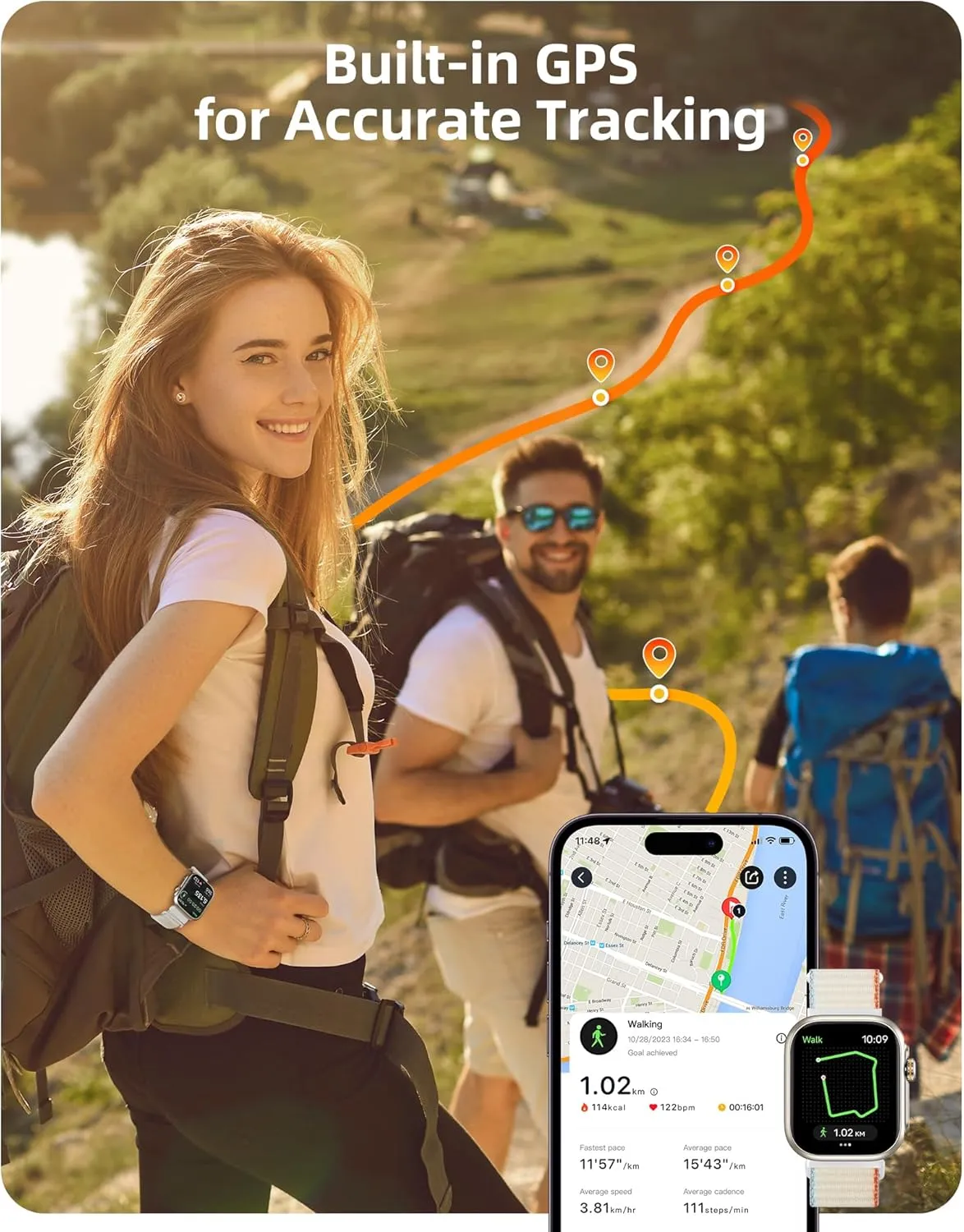 Parsonver Built-in GPS Smart Watch for Women Men with Bluetooth Calling, GPS Fitness Activity Tracker 100  Sport Modes, Heart Rate Sleep Monitor, Waterproof Pedometer for Android & iPhone(Two Bands)