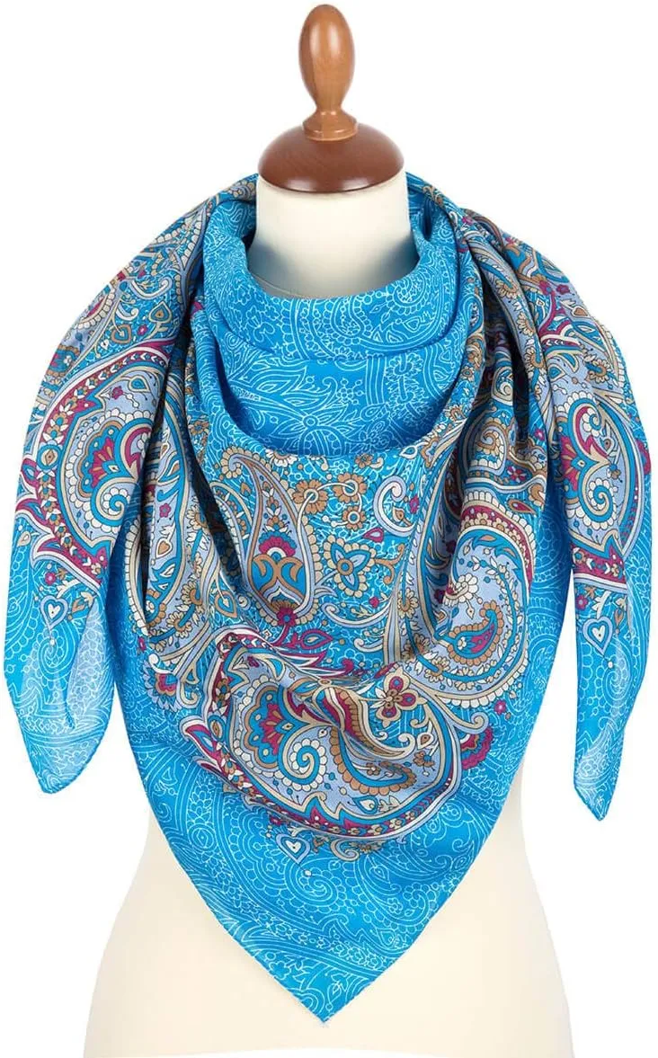 Pavlovo Posad Cotton Shawl for Women 45.3x45.3 (115x115 cm) 100% Cotton Scarf for Women, Wrap, Fashion Scarves