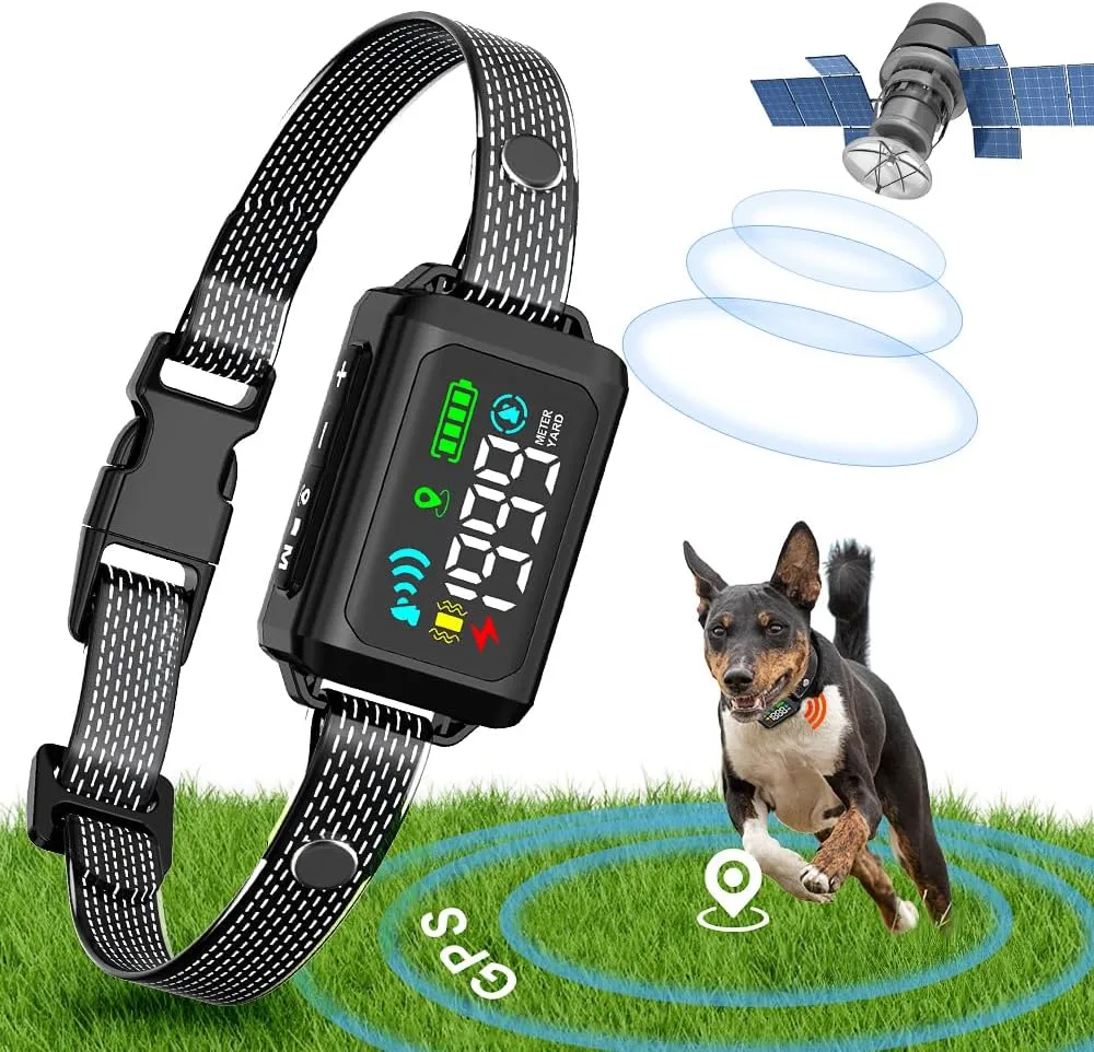 PcEoTllar GPS Wireless Dog Collar Fence System, Electric Fence for Dogs, IPX7 Waterproof Wireless Dog Fence, from min 33 to max 1999 Yards Containment System for Small Medium and Large Dogs
