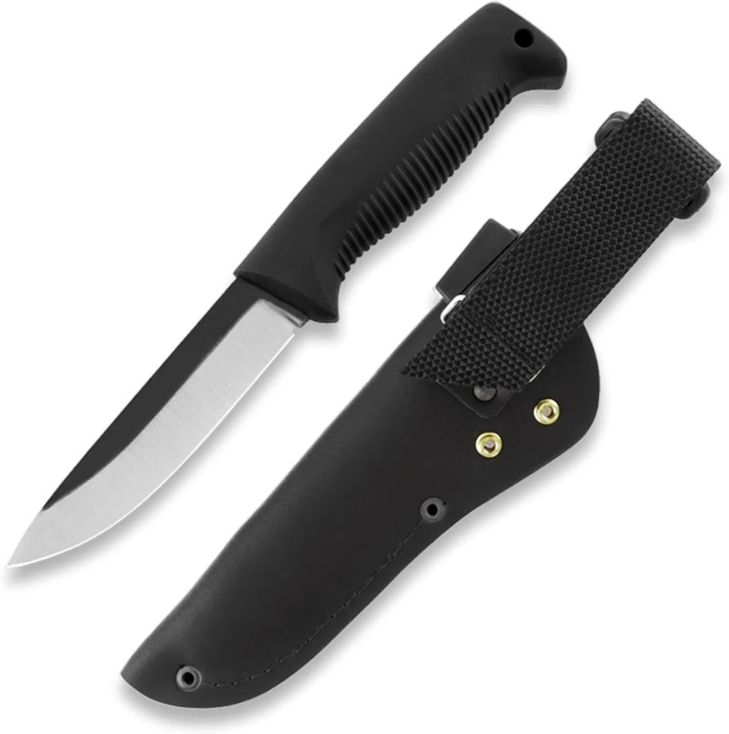 Peltonen M07 Ranger Puukko Uncoated Fixed Blade, Leather Sheath, 80CrV2 Carbon Steel 4.68 Inch Blade, TPE Handle, Survival Knife for Outdoor Adventures, Black
