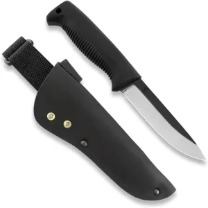 Peltonen M07 Ranger Puukko Uncoated Fixed Blade, Leather Sheath, 80CrV2 Carbon Steel 4.68 Inch Blade, TPE Handle, Survival Knife for Outdoor Adventures, Black