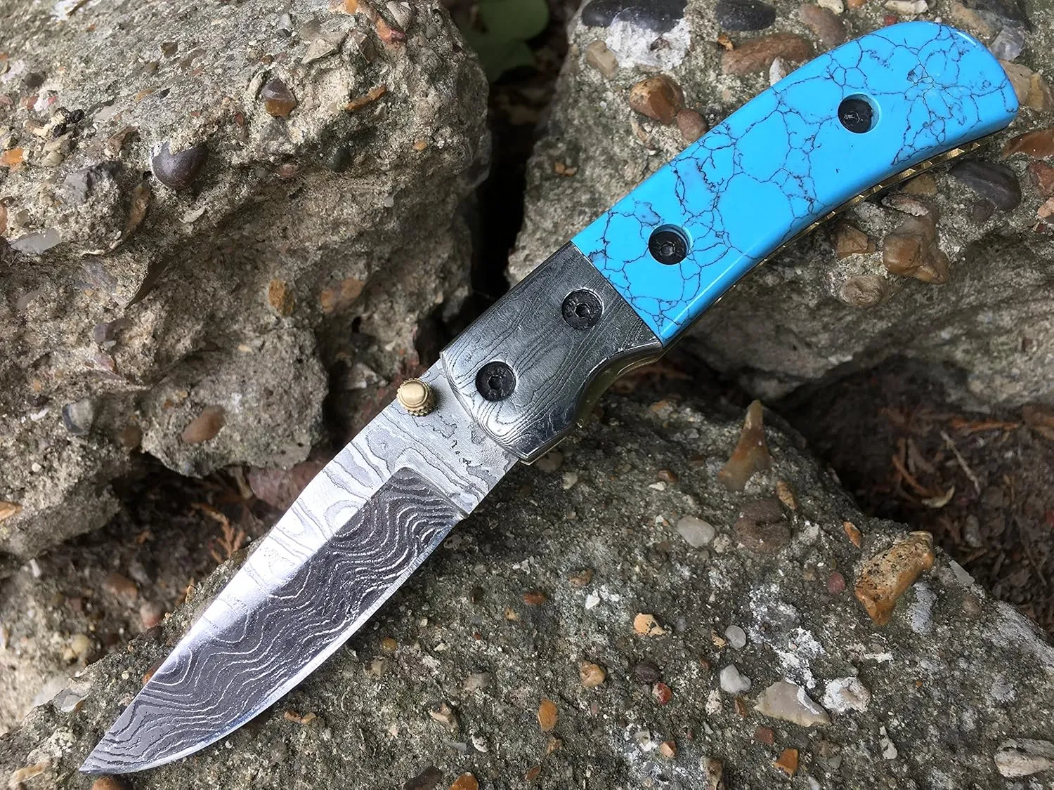 Perkin - Damascus Steel Pocket Knife Stainless Damascus Steel