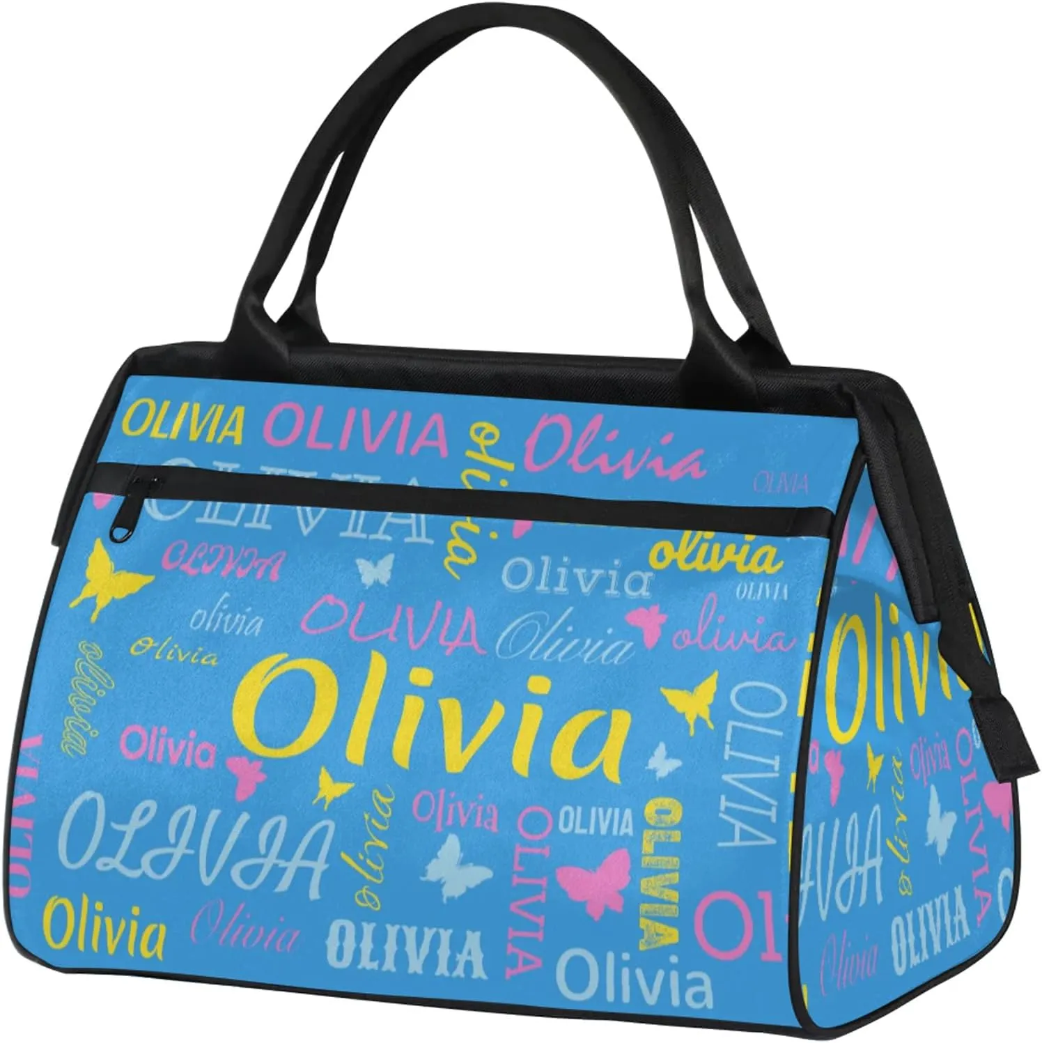 Personalized Butterfly Duffel Bag with Name Custom Travel Sports Bag for Women Men Waterproof Dance Ballet Bag Lightweight 15.2in, Blue