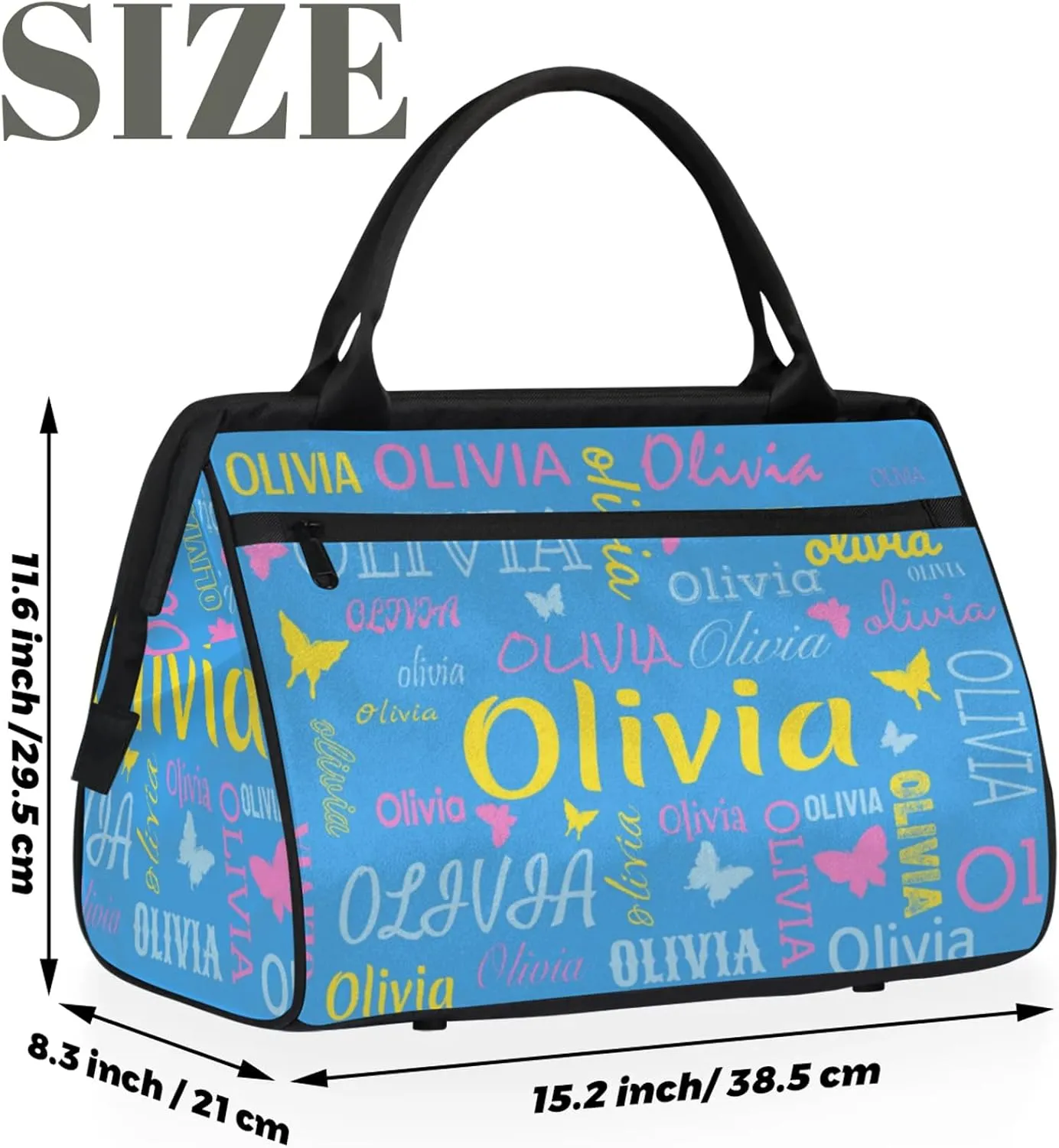 Personalized Butterfly Duffel Bag with Name Custom Travel Sports Bag for Women Men Waterproof Dance Ballet Bag Lightweight 15.2in, Blue