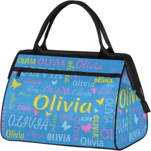 Personalized Butterfly Duffel Bag with Name Custom Travel Sports Bag for Women Men Waterproof Dance Ballet Bag Lightweight 15.2in, Blue