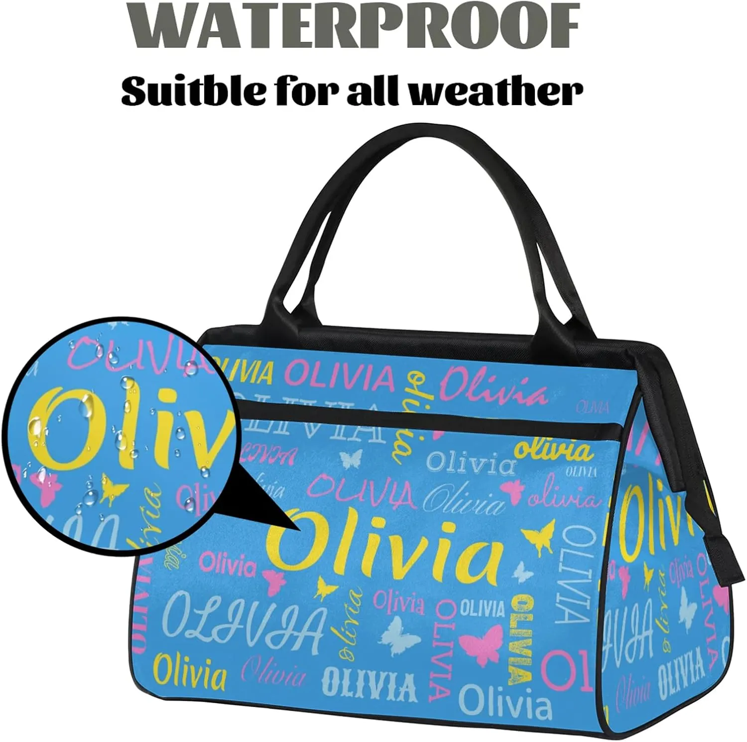 Personalized Butterfly Duffel Bag with Name Custom Travel Sports Bag for Women Men Waterproof Dance Ballet Bag Lightweight 15.2in, Blue