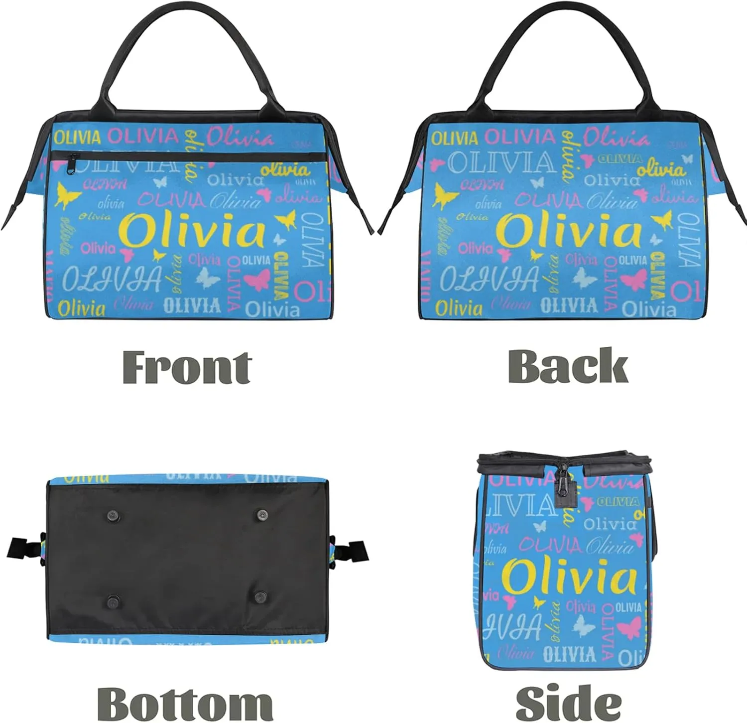 Personalized Butterfly Duffel Bag with Name Custom Travel Sports Bag for Women Men Waterproof Dance Ballet Bag Lightweight 15.2in, Blue