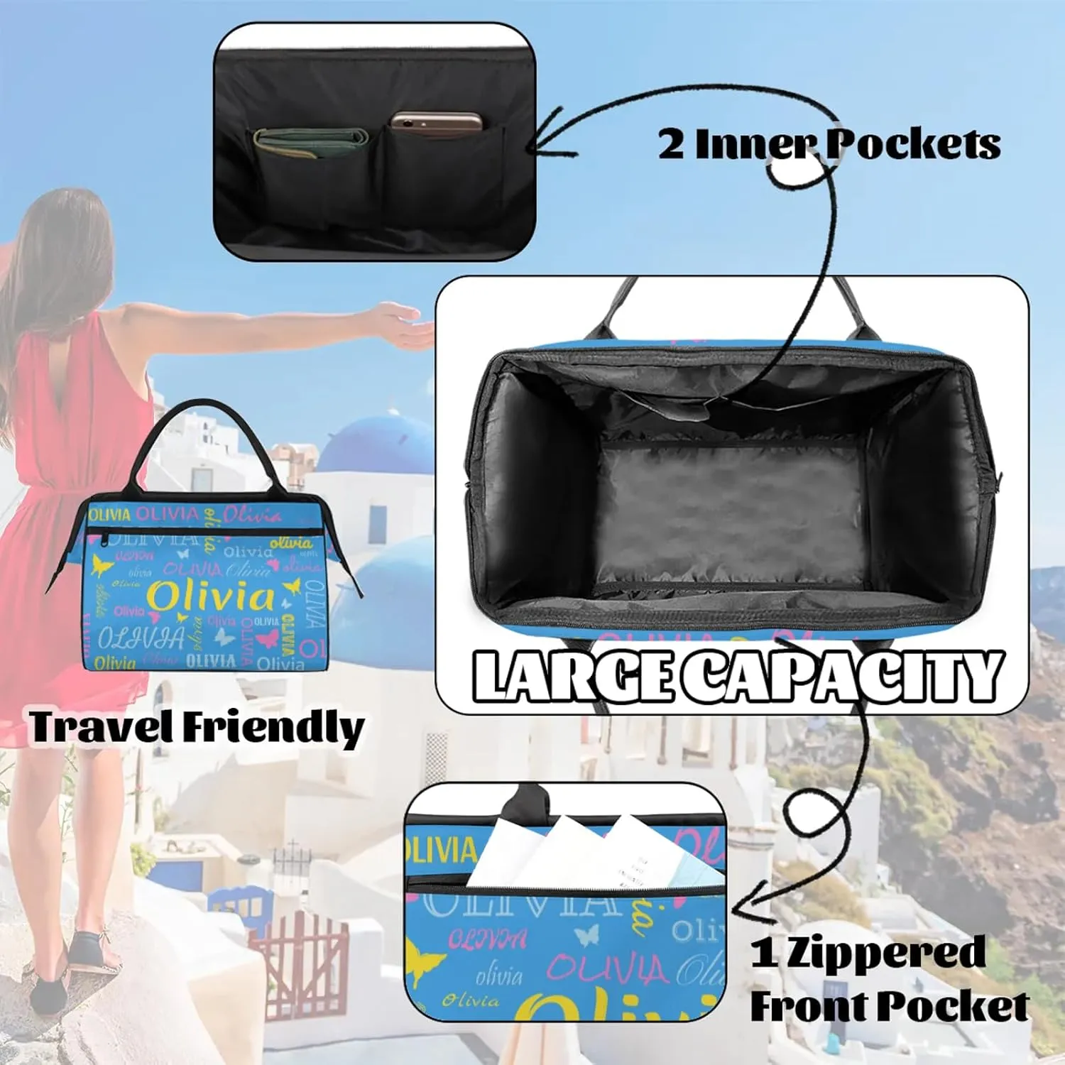 Personalized Butterfly Duffel Bag with Name Custom Travel Sports Bag for Women Men Waterproof Dance Ballet Bag Lightweight 15.2in, Blue