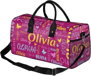 Personalized Butterfly Duffel Bag with Name Custom Travel Sports Bag for Women Men Waterproof Dance Ballet Bag Lightweight 17.4in, Berry