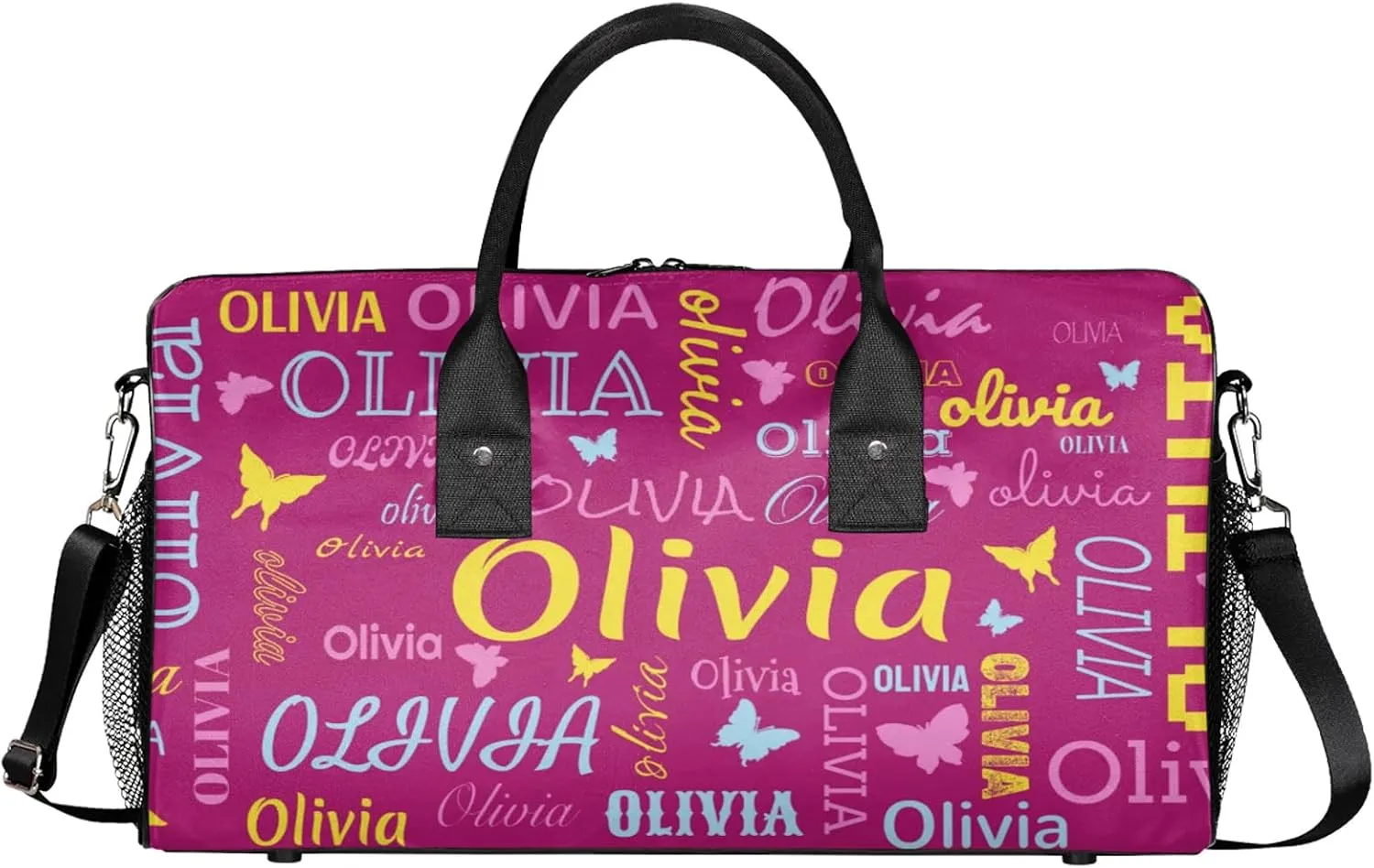 Personalized Butterfly Duffel Bag with Name Custom Travel Sports Bag for Women Men Waterproof Dance Ballet Bag Lightweight 17.4in, Berry