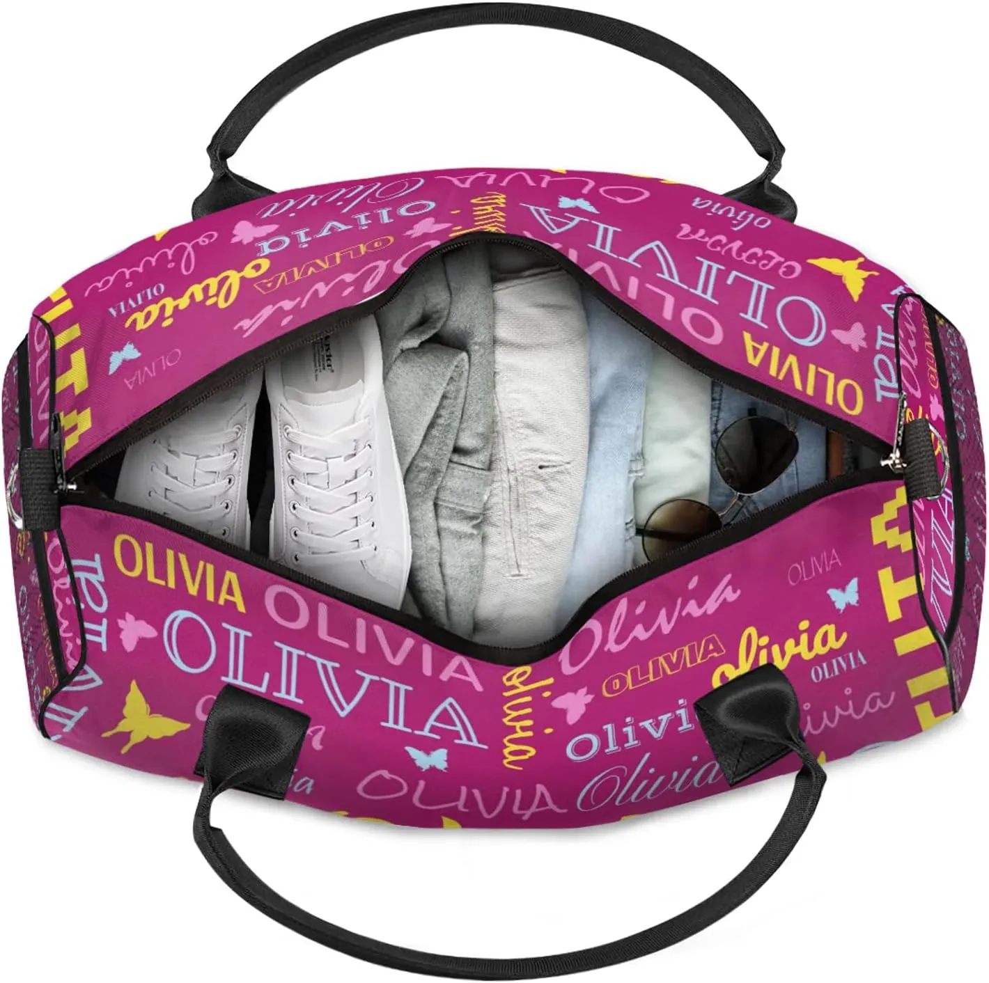 Personalized Butterfly Duffel Bag with Name Custom Travel Sports Bag for Women Men Waterproof Dance Ballet Bag Lightweight 17.4in, Berry