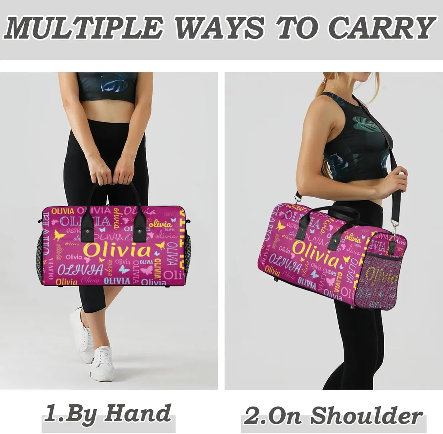 Personalized Butterfly Duffel Bag with Name Custom Travel Sports Bag for Women Men Waterproof Dance Ballet Bag Lightweight 17.4in, Berry