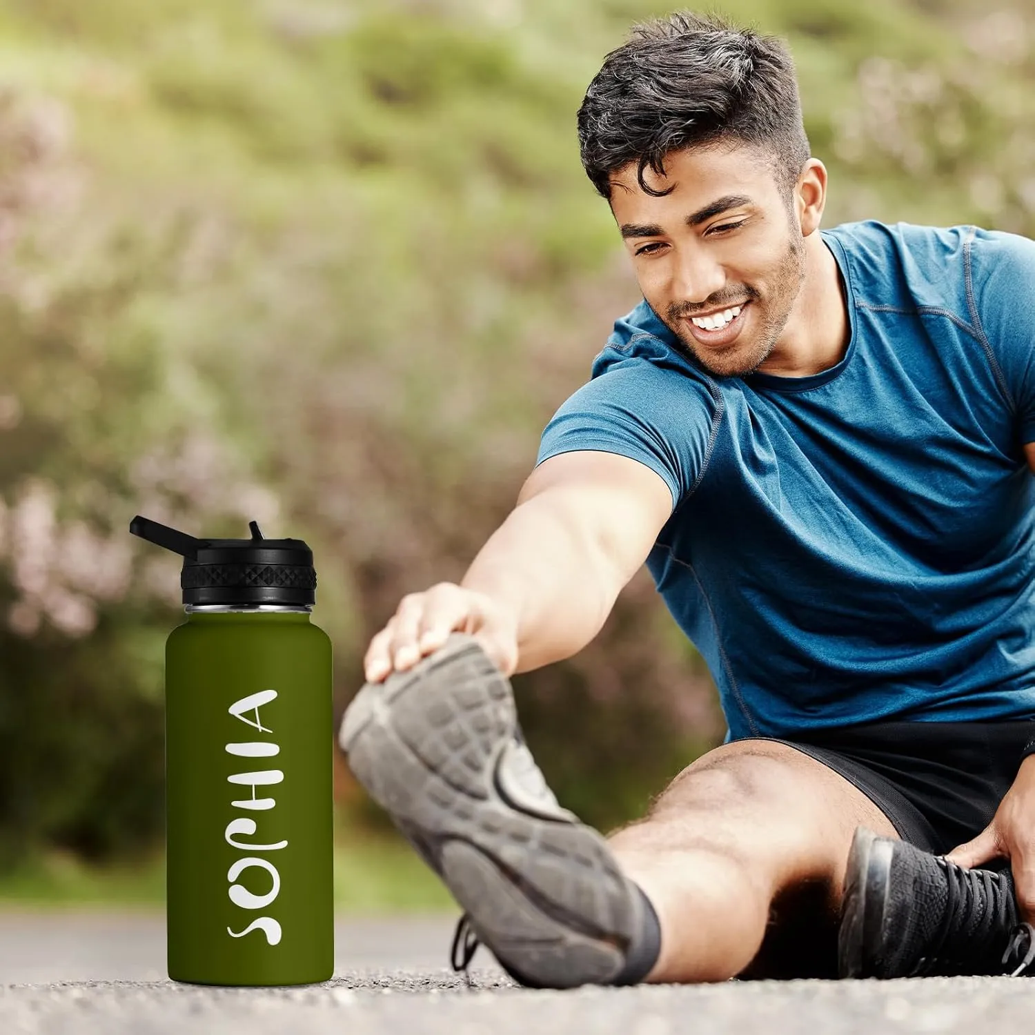 Personalized Custom Water Bottle with Text Photo Print in USA 32oz Double Wall Stainless Steel Leakproof Wide Mouth Cup with Flip Straw