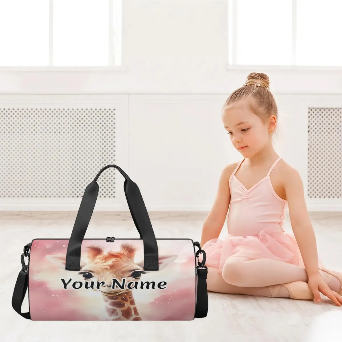 Personalized Duffel Bag for Women, Custom Giraffe Gym Bag for Sports, Waterproof Dance Bag with Name, Lightweight Carryon Gym Bag, Cute Giraffe