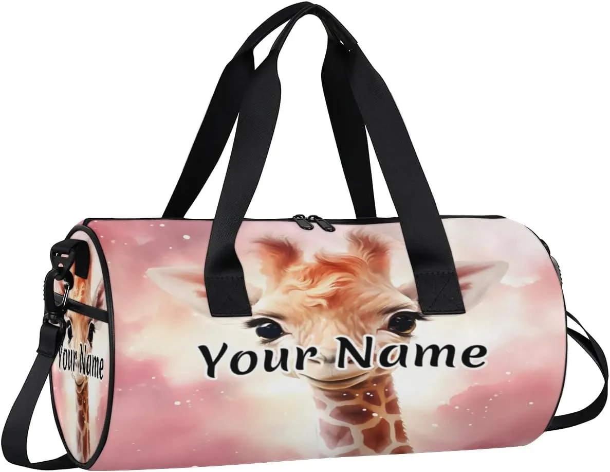 Personalized Duffel Bag for Women, Custom Giraffe Gym Bag for Sports, Waterproof Dance Bag with Name, Lightweight Carryon Gym Bag, Cute Giraffe