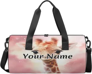 Personalized Duffel Bag for Women, Custom Giraffe Gym Bag for Sports, Waterproof Dance Bag with Name, Lightweight Carryon Gym Bag, Cute Giraffe
