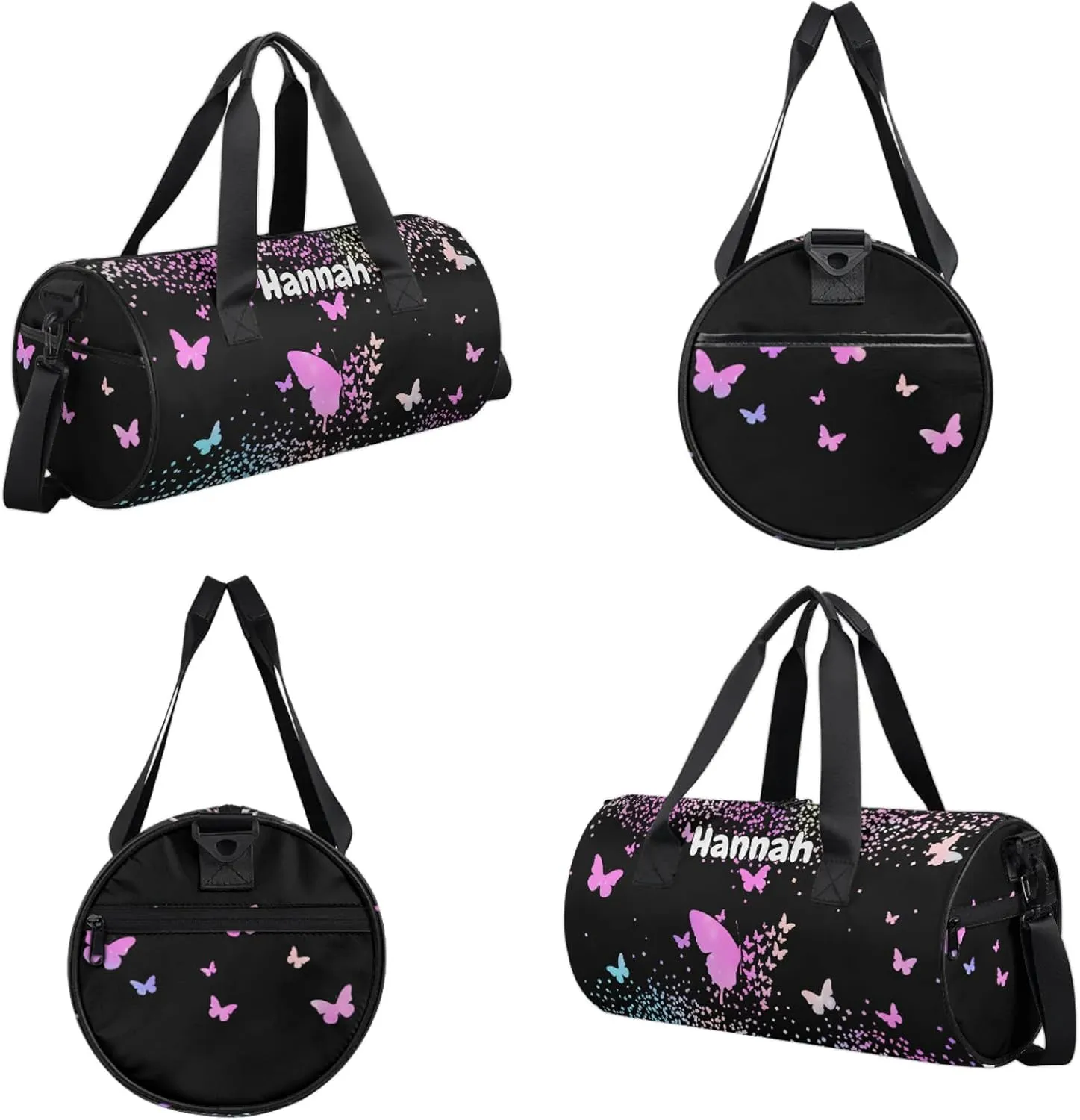 Personalized Duffel Bag with Name Butterfly Custom Travel Sports Bag for Women Men Round Waterproof Dance Ballet Bag Lightweight 17.6in, Rainbow Sparkly