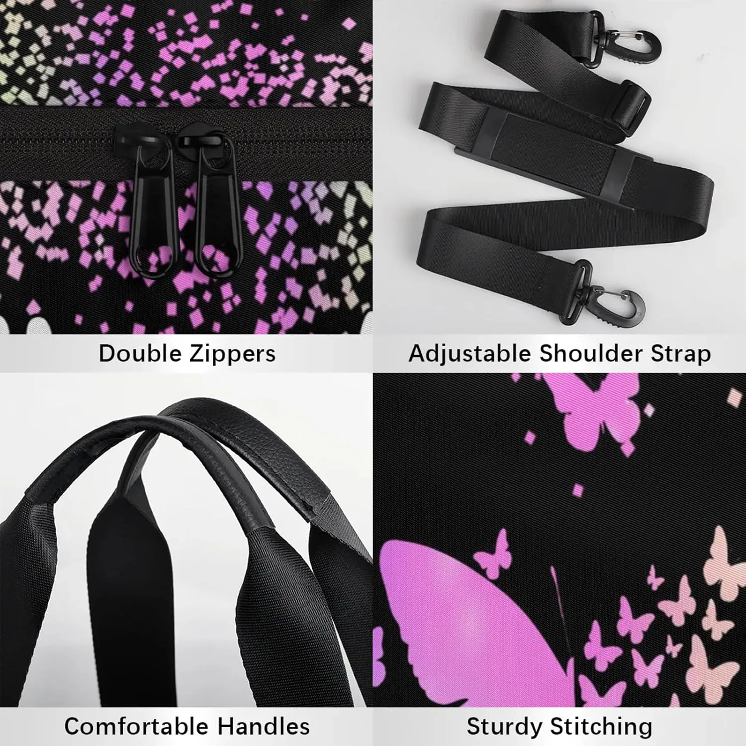 Personalized Duffel Bag with Name Butterfly Custom Travel Sports Bag for Women Men Round Waterproof Dance Ballet Bag Lightweight 17.6in, Rainbow Sparkly