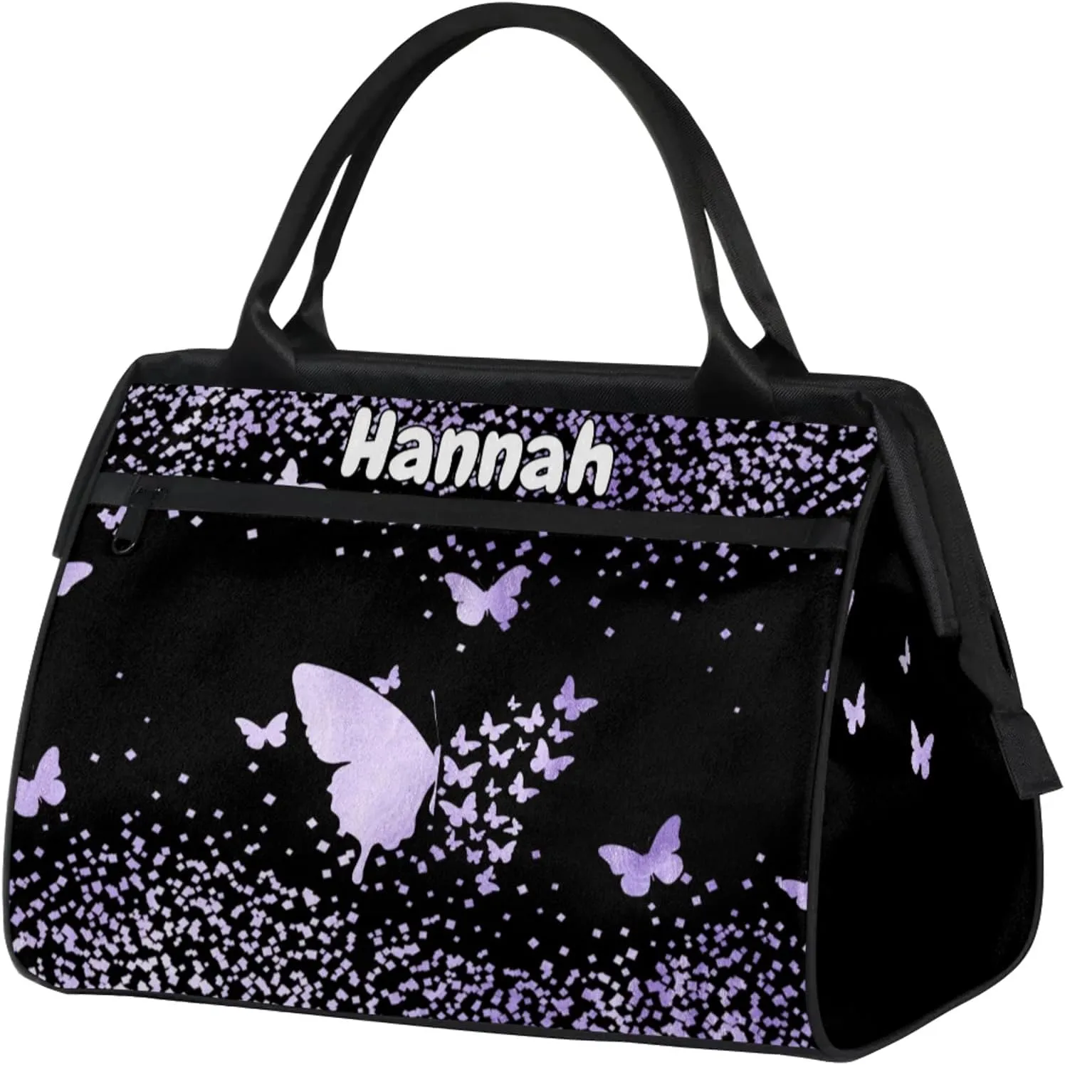 Personalized Duffel Bag with Name Butterfly Custom Travel Sports Bag for Women Men Waterproof Dance Ballet Bag Lightweight 15.2in, Purple Fluid Glitter