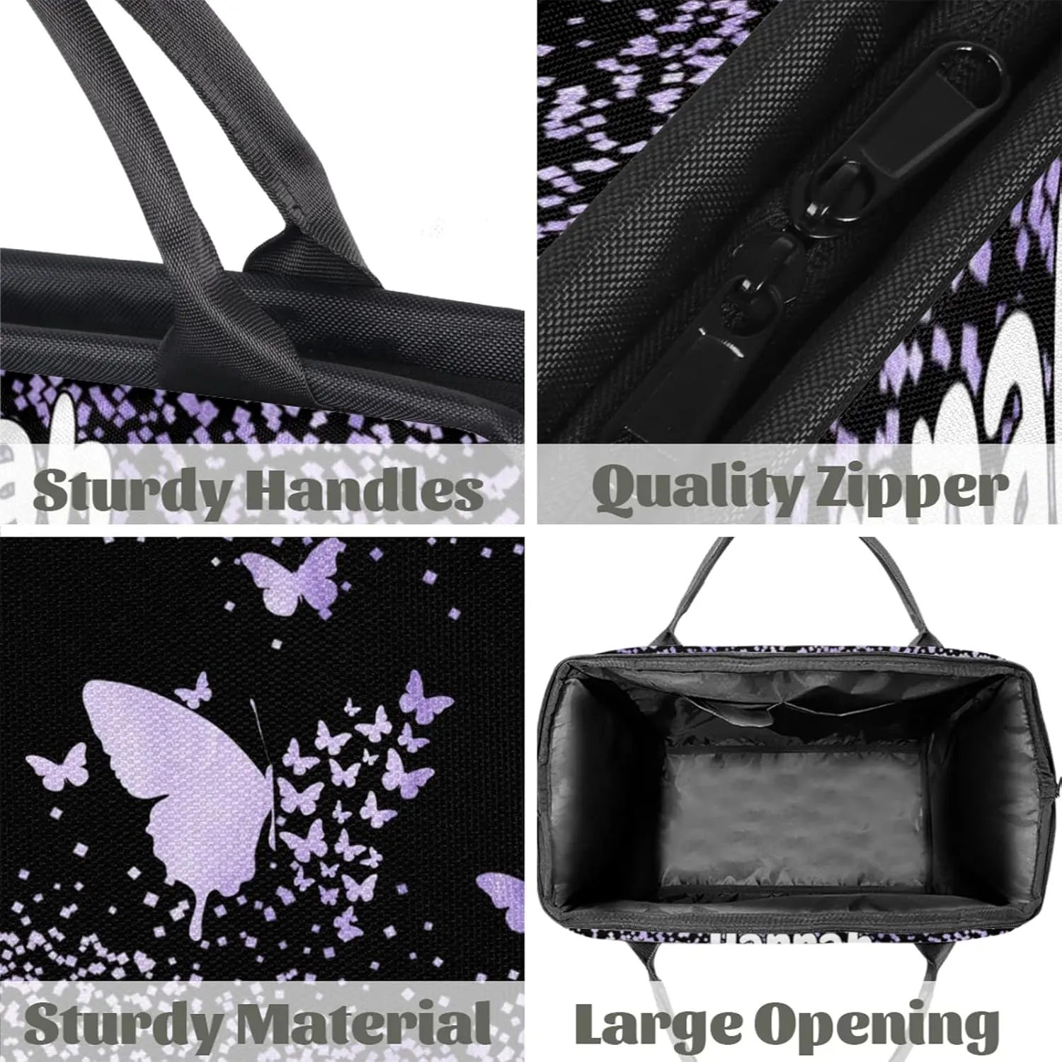 Personalized Duffel Bag with Name Butterfly Custom Travel Sports Bag for Women Men Waterproof Dance Ballet Bag Lightweight 15.2in, Purple Fluid Glitter